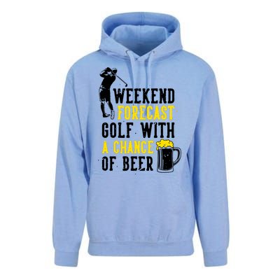 Weekend Forecast Golf With A Chance Of Beer Funny Golf Unisex Surf Hoodie