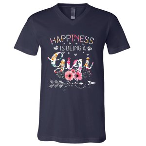 Womens Funny Gigi Mother's Day Gifts Happiness Is Being A Gigi V-Neck T-Shirt