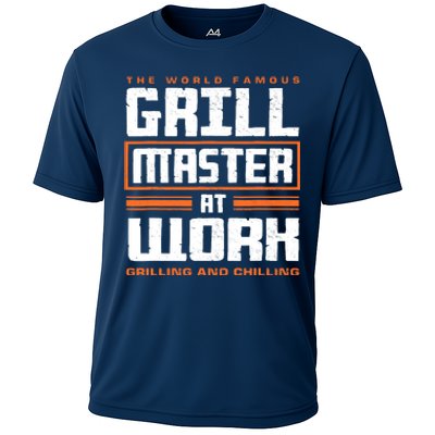 World Famous Grill Master At Work - Funny Grillmaster BBQ Cooling Performance Crew T-Shirt