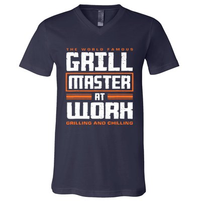 World Famous Grill Master At Work - Funny Grillmaster BBQ V-Neck T-Shirt