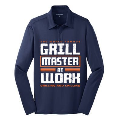 World Famous Grill Master At Work - Funny Grillmaster BBQ Silk Touch Performance Long Sleeve Polo