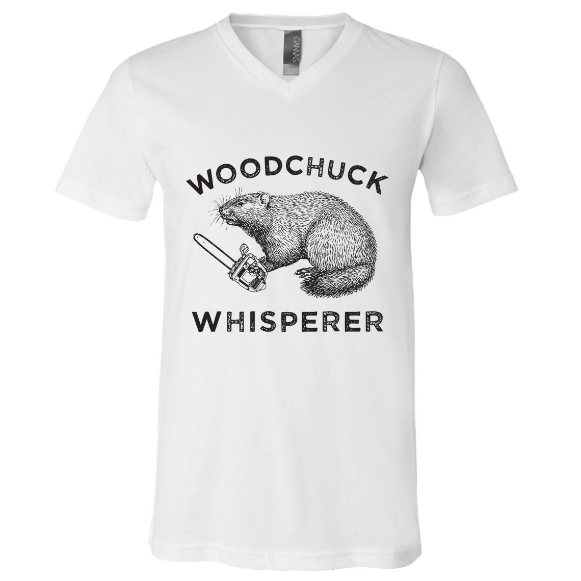 Woodchuck Funny Groundhog With Chainsaw V-Neck T-Shirt