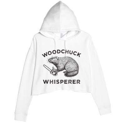 Woodchuck Funny Groundhog With Chainsaw Crop Fleece Hoodie