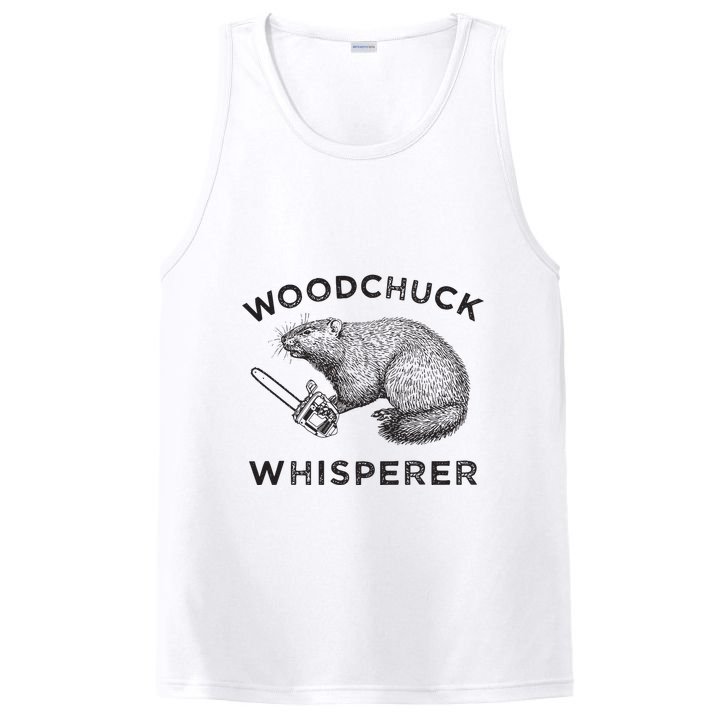 Woodchuck Funny Groundhog With Chainsaw PosiCharge Competitor Tank