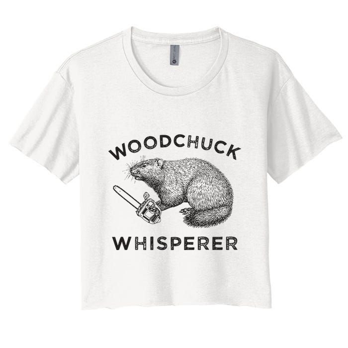 Woodchuck Funny Groundhog With Chainsaw Women's Crop Top Tee