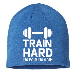 Workout Funny Gift Train Hard No Pain No Gain Gift Sustainable Beanie