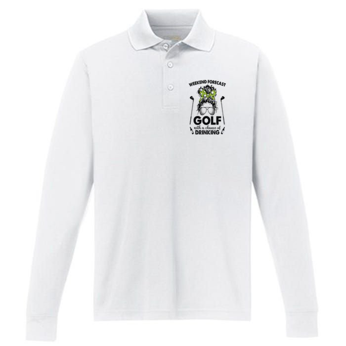 Weekend forecast golf with a chance of drinking Performance Long Sleeve Polo