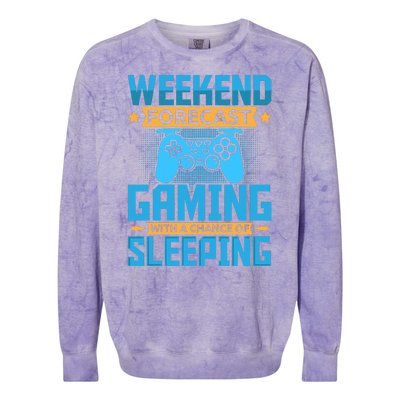 Weekend Forecast Gaming With A Chance Of Sleeping Colorblast Crewneck Sweatshirt