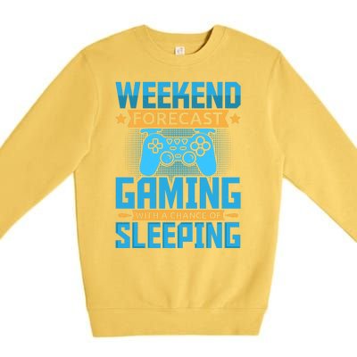 Weekend Forecast Gaming With A Chance Of Sleeping Premium Crewneck Sweatshirt