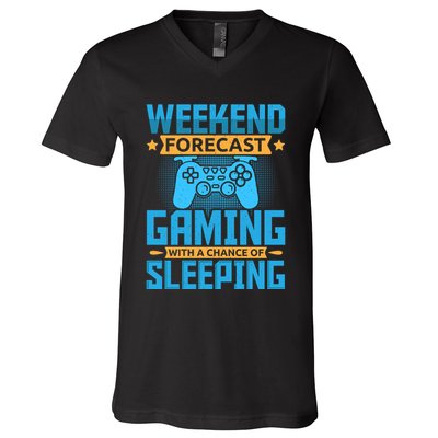 Weekend Forecast Gaming With A Chance Of Sleeping V-Neck T-Shirt