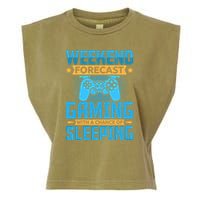 Weekend Forecast Gaming With A Chance Of Sleeping Garment-Dyed Women's Muscle Tee