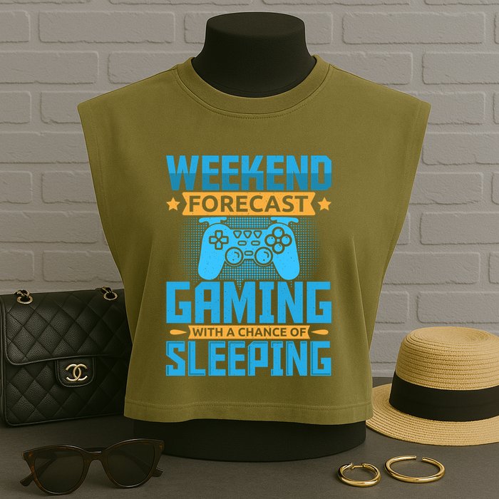 Weekend Forecast Gaming With A Chance Of Sleeping Garment-Dyed Women's Muscle Tee
