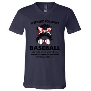 Weekend Forecastcool Gift Baseball With No Chance Of House Cleaning Gift V-Neck T-Shirt