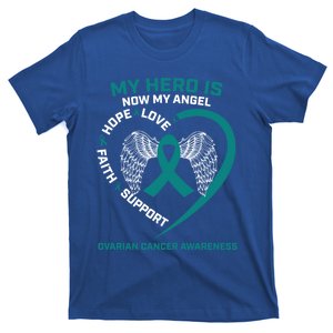 Wings Funny Gift My Hero Is Now My Angel Ovarian Cancer Awareness Gift T-Shirt