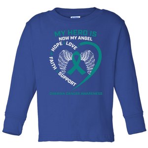 Wings Funny Gift My Hero Is Now My Angel Ovarian Cancer Awareness Gift Toddler Long Sleeve Shirt