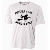 Womens Funny Halloween Shirt Why Yes I Can Drive A Stick VNeck Cooling Performance Crew T-Shirt