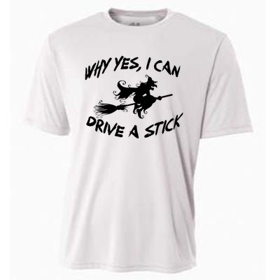 Womens Funny Halloween Shirt Why Yes I Can Drive A Stick VNeck Cooling Performance Crew T-Shirt