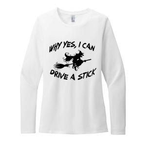 Womens Funny Halloween Shirt Why Yes I Can Drive A Stick VNeck Womens CVC Long Sleeve Shirt