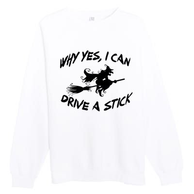 Womens Funny Halloween Shirt Why Yes I Can Drive A Stick VNeck Premium Crewneck Sweatshirt