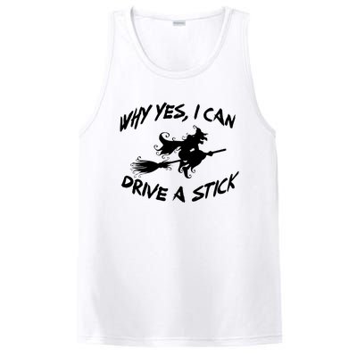 Womens Funny Halloween Shirt Why Yes I Can Drive A Stick VNeck PosiCharge Competitor Tank