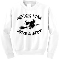 Womens Funny Halloween Shirt Why Yes I Can Drive A Stick VNeck Kids Sweatshirt