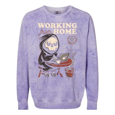 Working From Home Office Grim Reaper Skull Cute Halloween Colorblast Crewneck Sweatshirt