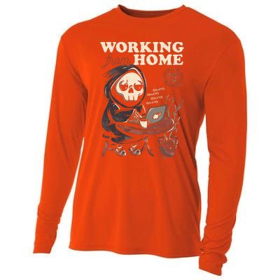 Working From Home Office Grim Reaper Skull Cute Halloween Cooling Performance Long Sleeve Crew