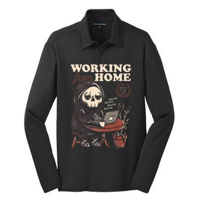 Working From Home Office Grim Reaper Skull Cute Halloween Silk Touch Performance Long Sleeve Polo