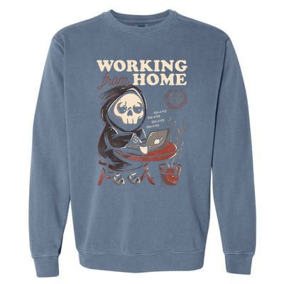 Working From Home Office Grim Reaper Skull Cute Halloween Garment-Dyed Sweatshirt