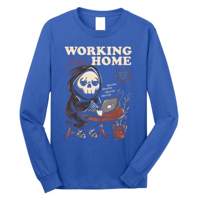 Working From Home Office Grim Reaper Skull Cute Halloween Long Sleeve Shirt