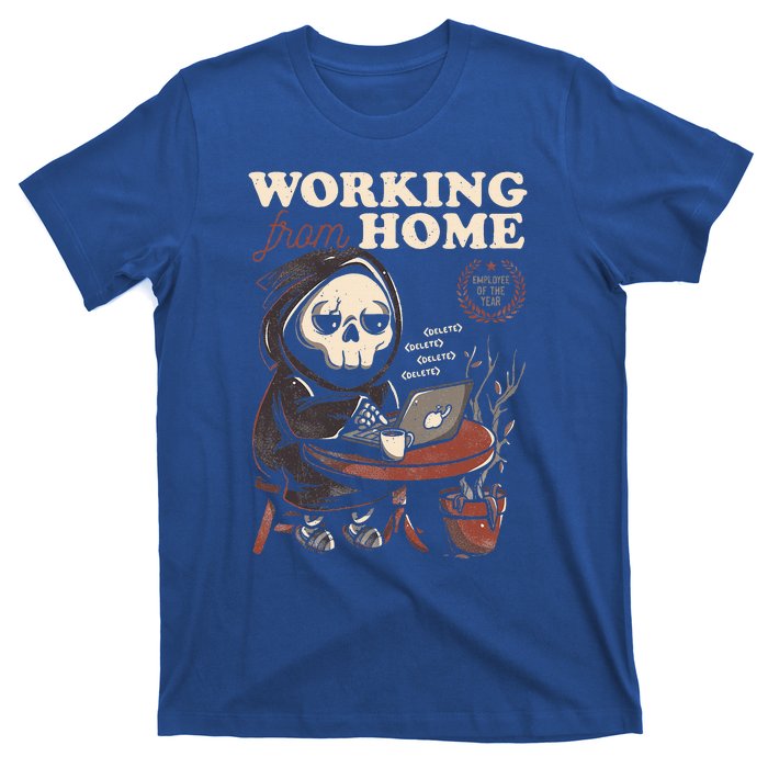 Working From Home Office Grim Reaper Skull Cute Halloween T-Shirt