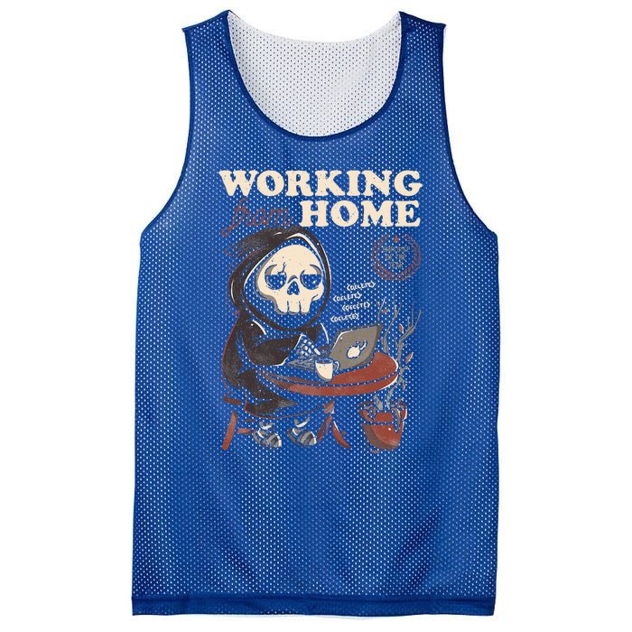 Working From Home Office Grim Reaper Skull Cute Halloween Mesh Reversible Basketball Jersey Tank