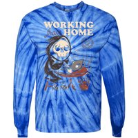 Working From Home Office Grim Reaper Skull Cute Halloween Tie-Dye Long Sleeve Shirt