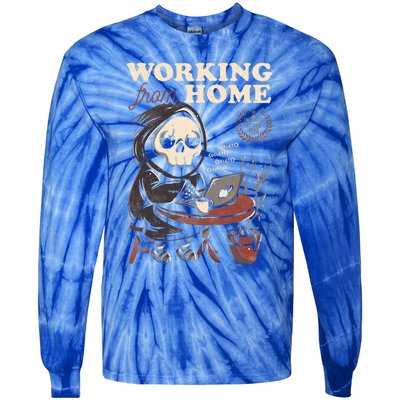 Working From Home Office Grim Reaper Skull Cute Halloween Tie-Dye Long Sleeve Shirt