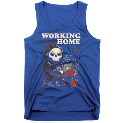 Working From Home Office Grim Reaper Skull Cute Halloween Tank Top