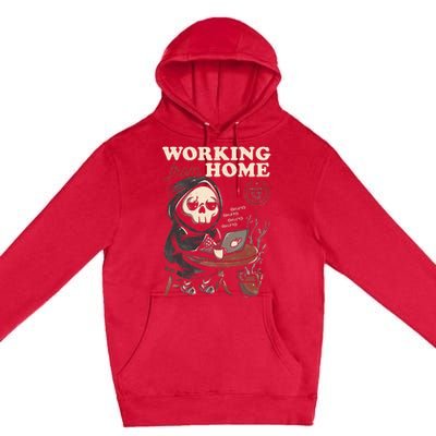 Working From Home Office Grim Reaper Skull Cute Halloween Premium Pullover Hoodie