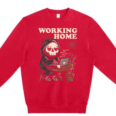 Working From Home Office Grim Reaper Skull Cute Halloween Premium Crewneck Sweatshirt