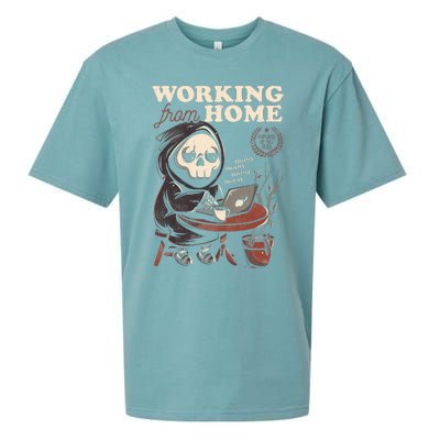 Working From Home Office Grim Reaper Skull Cute Halloween Sueded Cloud Jersey T-Shirt