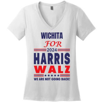 Wichita For Harris Walz We Are Not Going Back Women's V-Neck T-Shirt