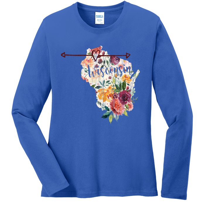 Wisconsin Flowers Heart Arrow Great Gift Ladies Long Sleeve Shirt