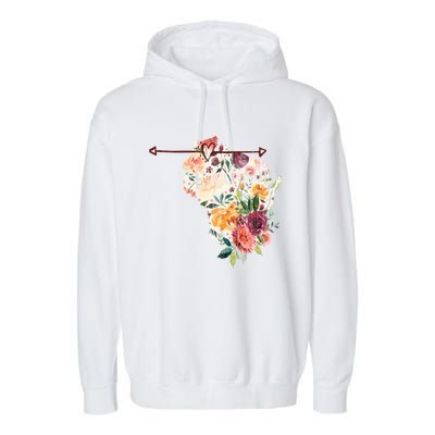 Wisconsin Flowers Heart Arrow Great Gift Garment-Dyed Fleece Hoodie