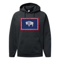 Wyoming Flag Home Love Family Vintage Distressed Performance Fleece Hoodie