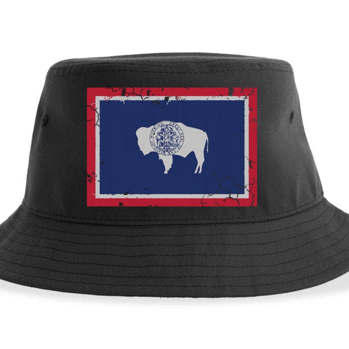 Wyoming Flag Home Love Family Vintage Distressed Sustainable Bucket Hat