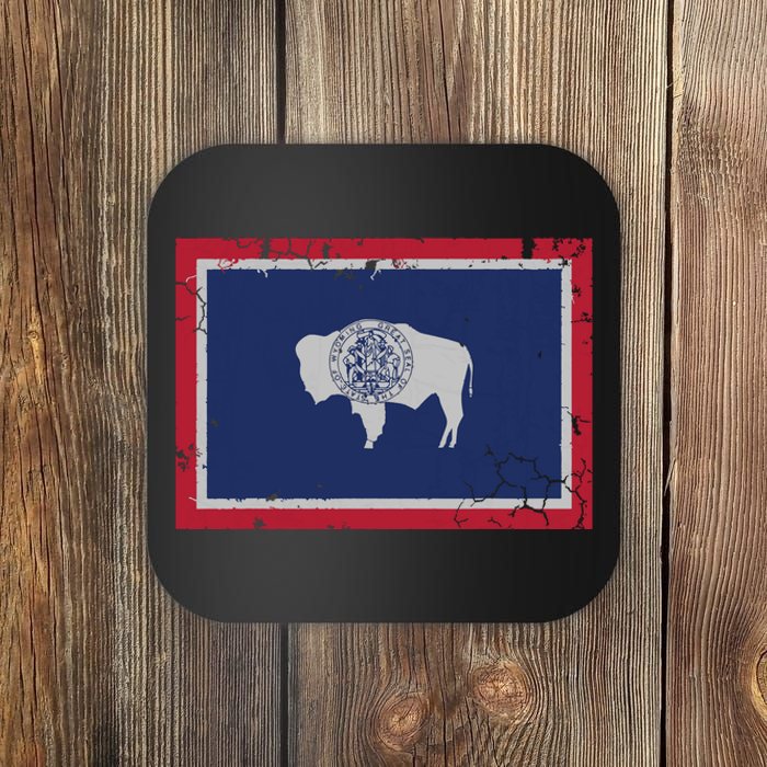 Wyoming Flag Home Love Family Vintage Distressed Coaster