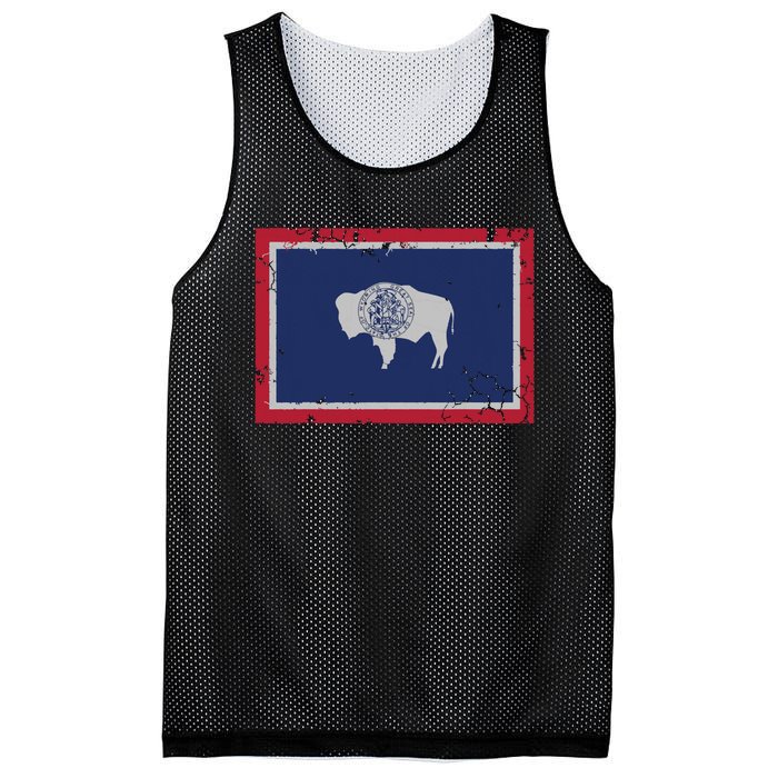 Wyoming Flag Home Love Family Vintage Distressed Mesh Reversible Basketball Jersey Tank