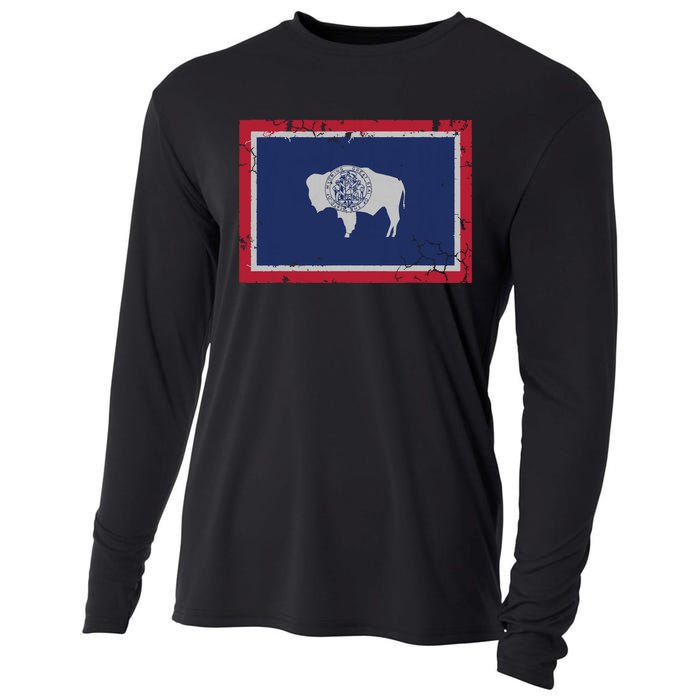 Wyoming Flag Home Love Family Vintage Distressed Cooling Performance Long Sleeve Crew