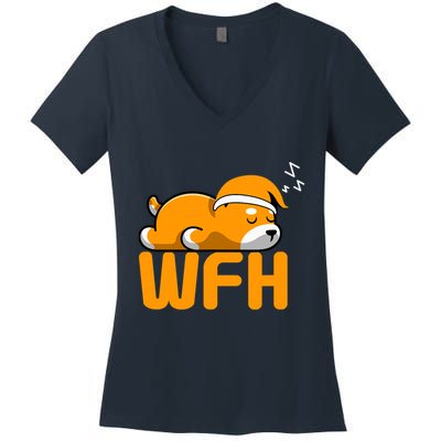 Work From Home Employee Sleepy Funny & Sarcastic Women's V-Neck T-Shirt