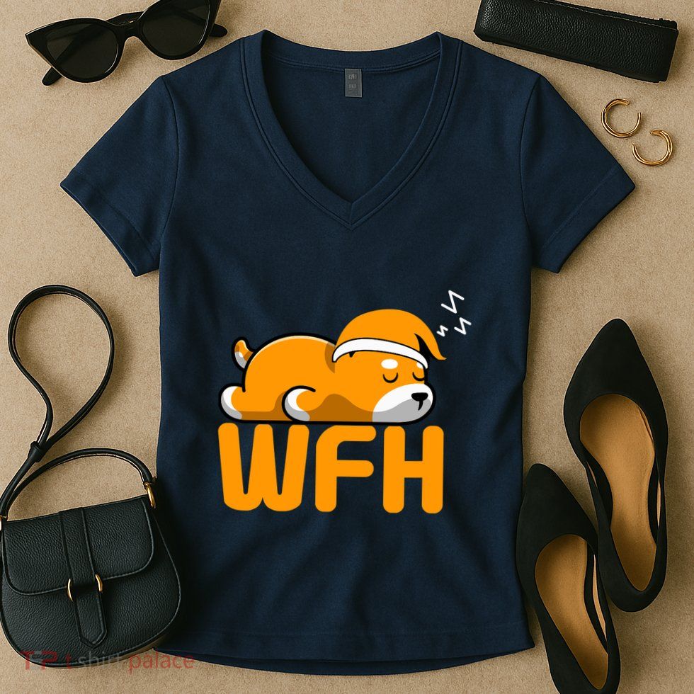 Work From Home Employee Sleepy Funny & Sarcastic Women's V-Neck T-Shirt