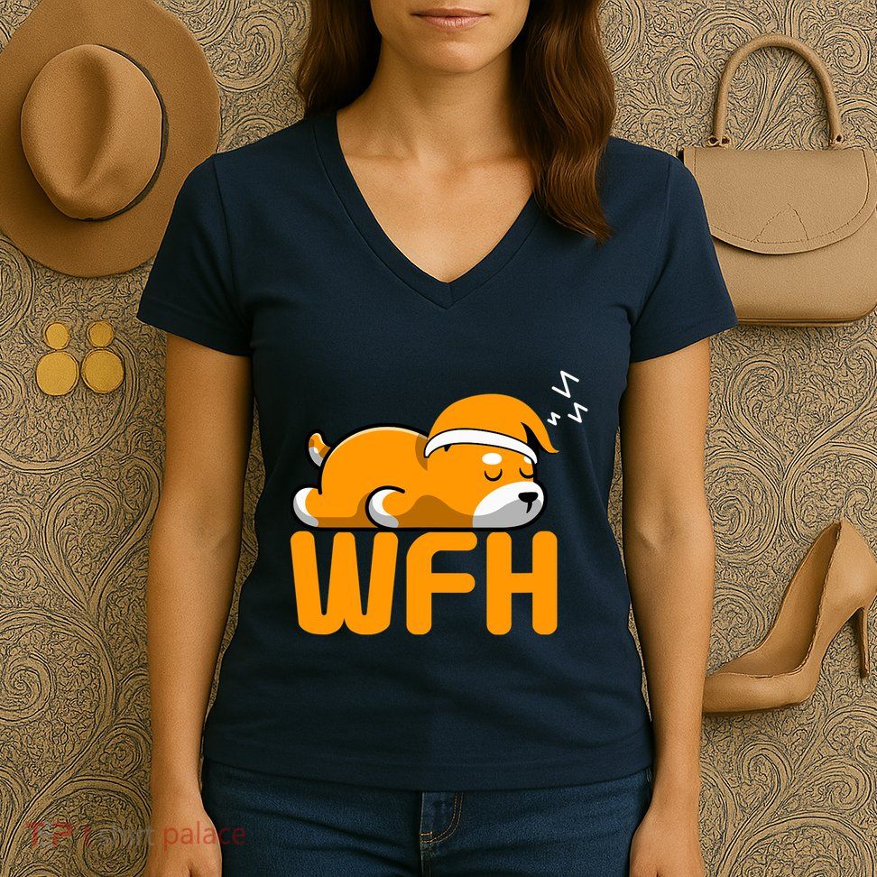 Work From Home Employee Sleepy Funny & Sarcastic Women's V-Neck T-Shirt