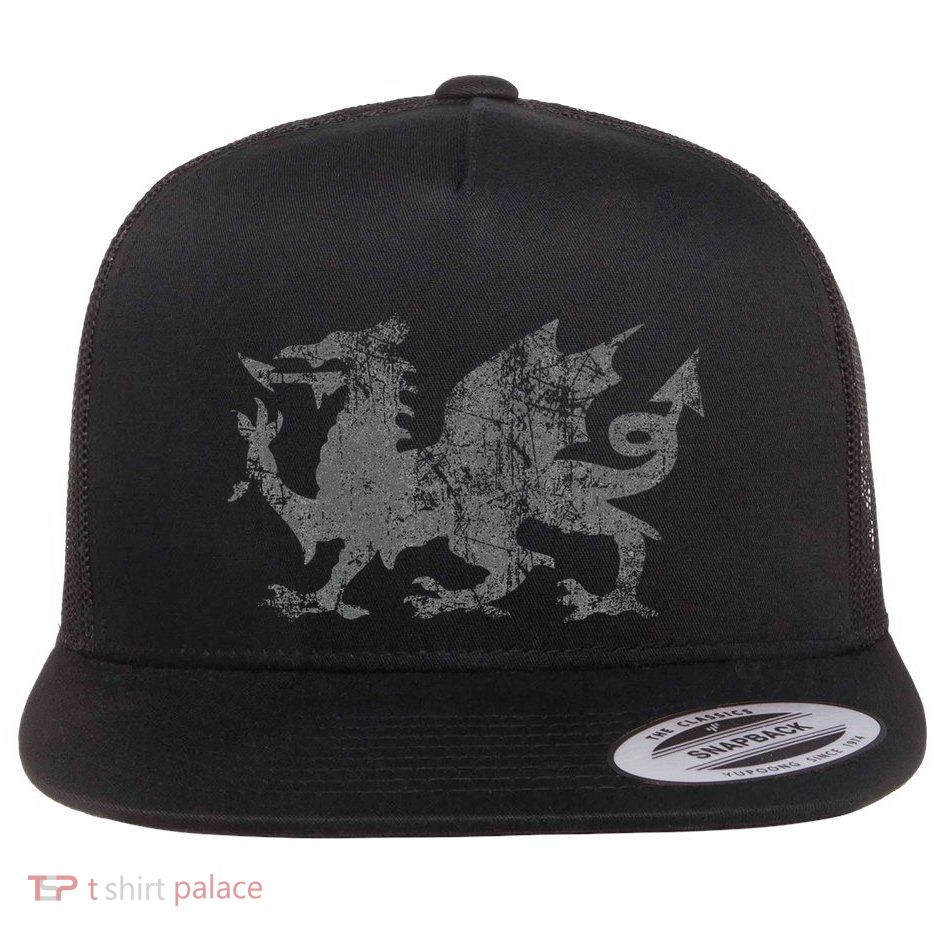 Welsh Flag Heraldry Dragon Welsh Soccer St DavidS Day Wales Flat Bill Trucker Hat